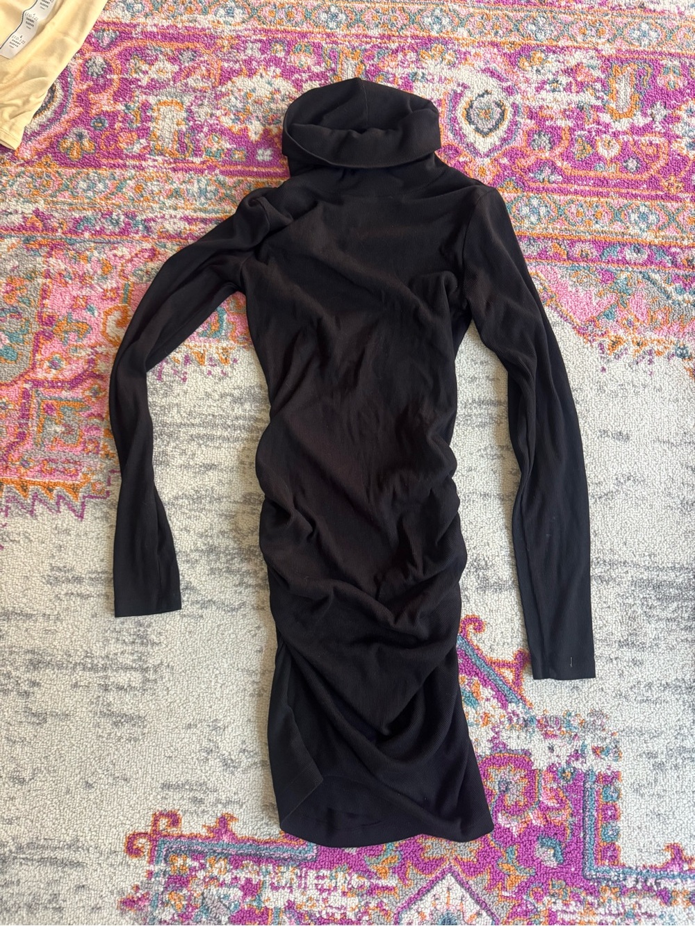 Michael Stars Black Turtleneck Long-Sleeve Ruched Dress